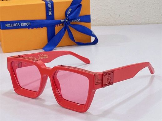 Red Thick Frame Classic S-lock Hinge Gold Logo Lettering Temples -  Women's LV 1.1 Millionaires Sunglasses
