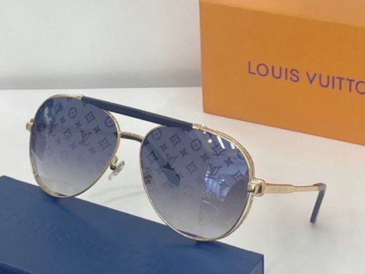 Men's  Louis Vuitton Aviator Monogram Print Blue Butterfly Lens Gold Frame Double Bridge Sunglasses