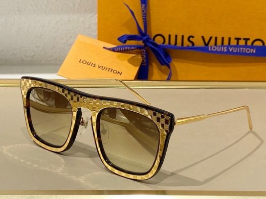 Dazzling Grid Design Gold Frame Amber Lens Brand Lettering Temple - Cheapest  Louis Vuitton Cat Eye Sunglasses Website