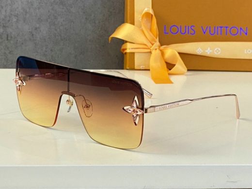 Clone LV Star Light Crystals Inlaid Monogram Flowers Detail Gradient Amber Lens Rose Gold Temples Mask Sunglasses