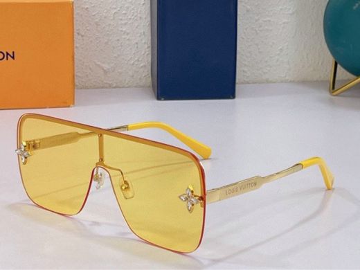 Latest  Louis Vuitton Diamonds Inlaid Monogram Flower Detail Yellow Mask Sunglasses Hot Sale USA
