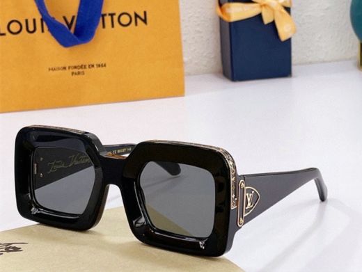 Top  Louis Vuitton Black Extra Thick Square Frame Classic LV Initial Lock Gold Monogram Detail Sunglasses