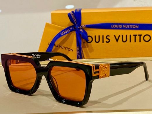 Unisex Black Frame Orange Monogram Engraved Details - Top-rated Clone LV 1.1 Millionaires Sunglasses