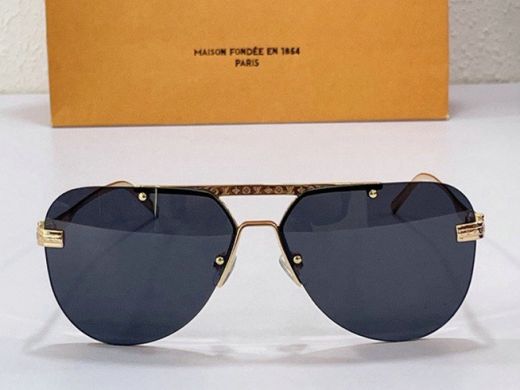 Men's  Louis Vuitton Ash Iconic Monogram Sculpted Gold Dual-Bridge & Temples Rimless Aviator Sunglasses