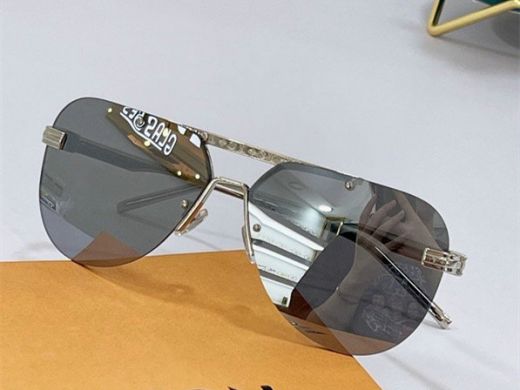 Reflective Effect Lens Double Bridge Monogram Engraved Lightweight Thin Frame - Cheapest  LV Pilot Silver Sunglasses
