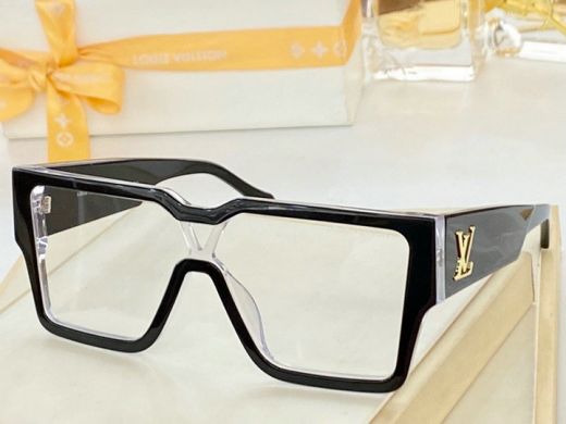 Oversized Clear Colorless Lenses Black Thick Frame Gold LV Initials Trim -  Louis Vuitton Classic Mask Sunglasses
