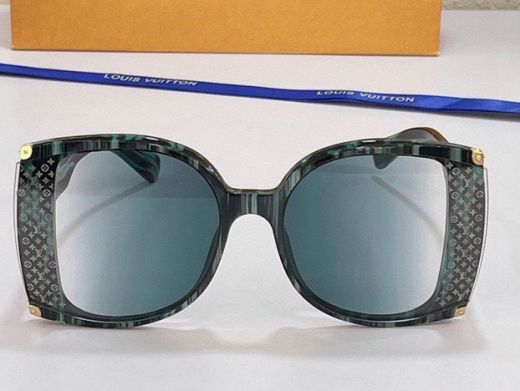 Women's High End Trendy  Louis Vuitton In The Mood For Love Marbled Peacock Blue Monogram Printed Frame Sunglasses