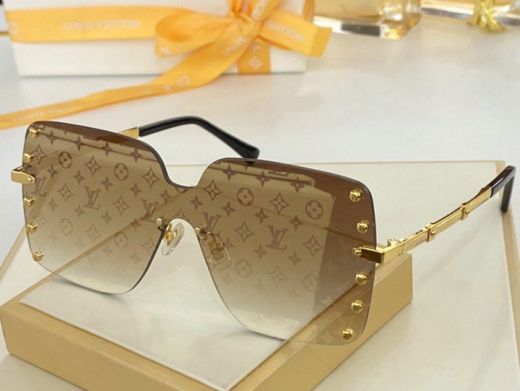 Bridgeless Gold Round Studs Oversized Amber Lenses - Top  Louis Vuitton Women's Mask Sunglasses