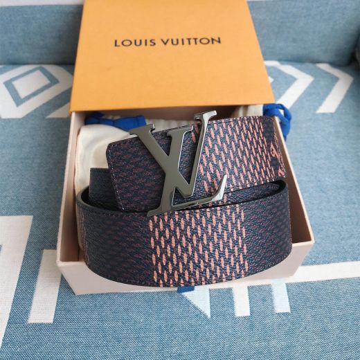  Louis Vuitton Damier Pink-Brown Leather Strap Silver Logo Pin Buckle Square Reversible 40MM Belt For Adult 