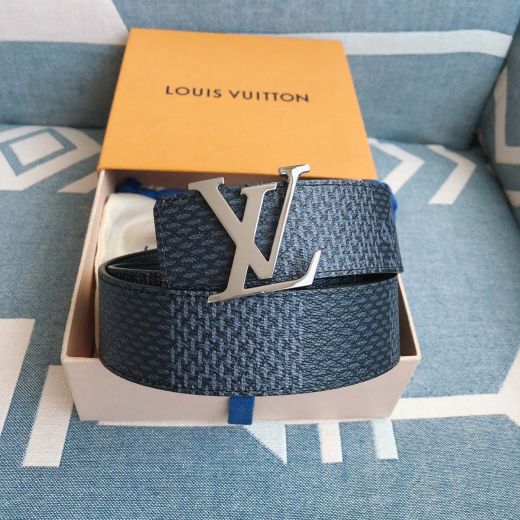 Louis Vuitton Blue-Black Tartan Strap Leather Detail Finished LV Buckle Reversible Unisex 40MM Beltsash Hot Sale
