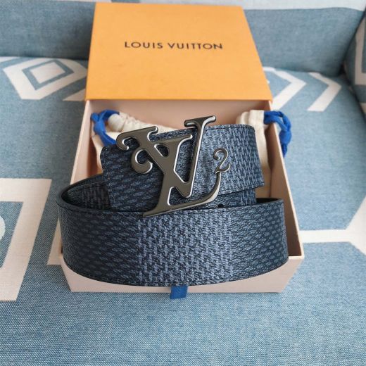  Louis Vuitton MP253 Damier Strap LV Initials Buckle Cowhide Leather Back Reversible Unisex Square Belt Low Price