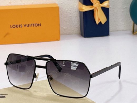 Men's  Louis Vuitton Damier Pattern Gradient Purple Rectangular Lens Ultra Slim Black Frame Double Bridge Design Sunglasses