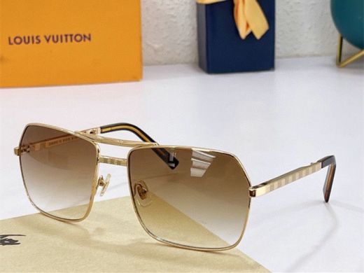 Brown Gradient Rectangular Lens Super Fine Gold Frame UV Protection Black Tip -  Louis Vuitton Damier Sunglasses