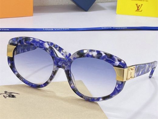  Louis Vuitton Acetate Charade Blue Marble Frame Gold S-shaped Lock Gradient Oval Lens Sunglasses