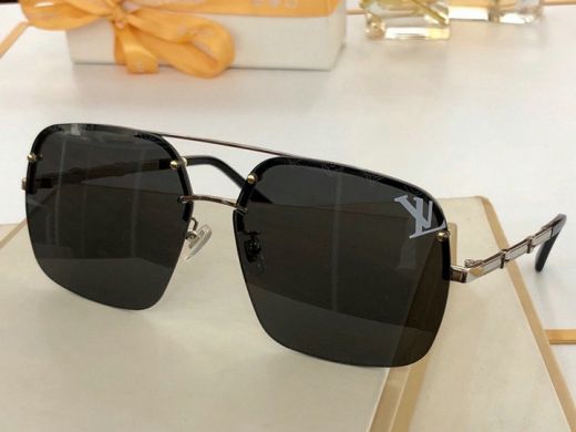 Hot Sale Men's  Louis Vuitton Aviator Double Bridge LV Pattern & Studs Grey Square Large Lens Sunglasses