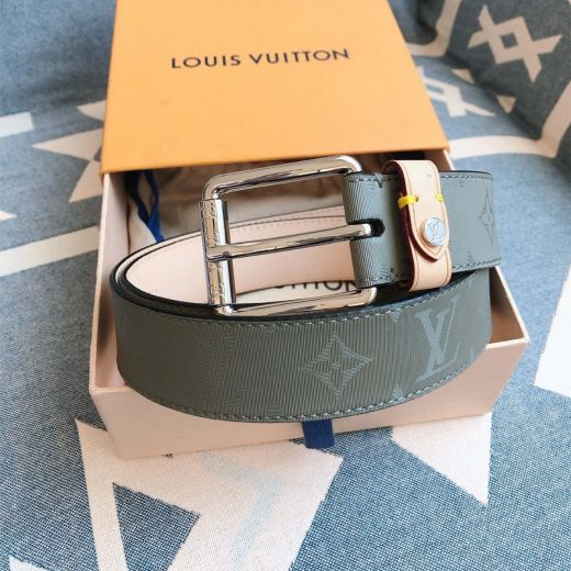 Vogue Green Canvas Monogram Strap Silver Pin Buckle Metal Eyelets -  Louis Vuitton 35MM Neutral Beltsash