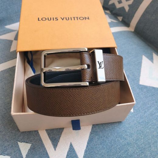 Classic 35MM Brown Textured-Leather Pin Buckle LV Logo Decorated Belt Loop M9222 -  Louis Vuitton Unisex Beltsash