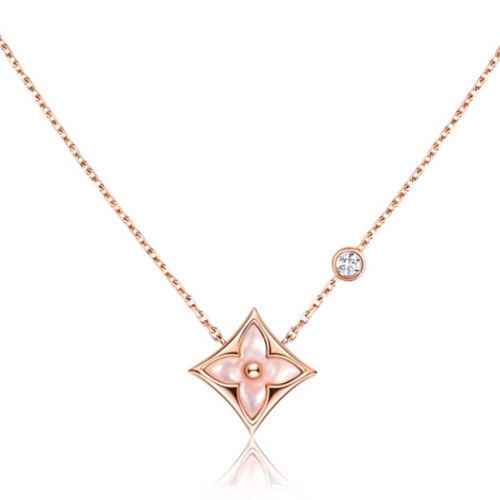 Clone Louis Vuitton Color Blossom BB Ladies Pink Mother-Of-Pearl Star Flower Diamond Pendant Necklace Rose Gold Q93612