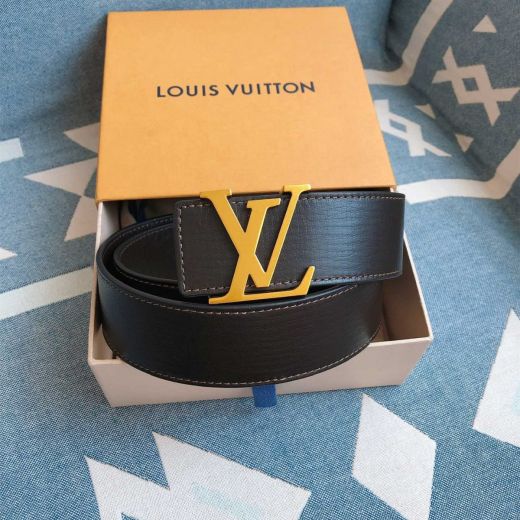 Best Selling Stitched Edges Black Calfskin Leather Waistband Golden Detail Overlapping LV Buckle -  Louis Vuitton Unisex Belt