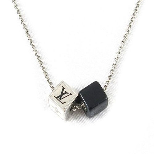 High End Louis Vuitton Collier Dice Gambling Double Pendants LV& Monogram Pattern Silver Black Metal Male Necklace 