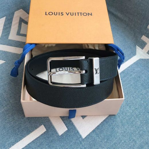 Classic 35MM Black Taurillon Leather Strap Brand Mark Pin Buckle -  Louis Vuitton Square Belt For Men