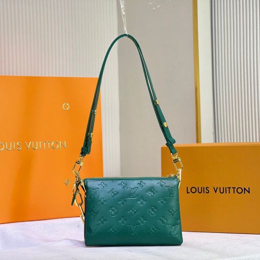 Low Price Short Chunky Golden Chain Strap Green Monogram Embossed Puffy Lambskin Coussin -  Louis Vuitton BB Crossbody Bag 