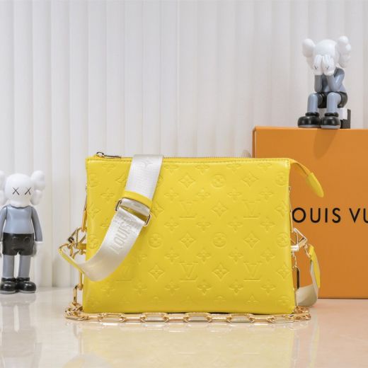  Louis Vuitton Coussin PM 3 Inside Compartments Monogram Embossed Pattern Yellow Puffy Leather Women's Chain Bag M20378