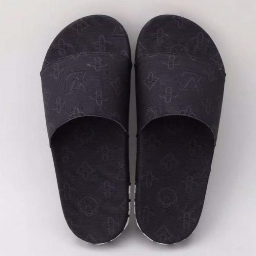 Louis Vuitton Monogram Flower Pattern Classic Black Fabric Men's Summer Slides Flat Mules Price List 