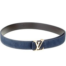 Unique Model Louis Vuitton Brass LV-shaped Buckle Blue Suede Leather Belt For Mens Online 