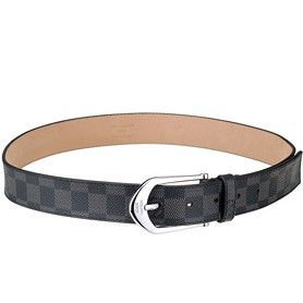 Best Quality Louis Vuitton Silver Arrow-shaped Pin Buckle Damier Graphite Leather Belt For Mens 