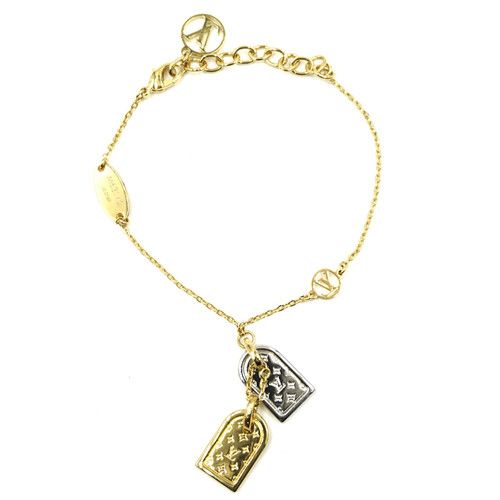 Simple Style Louis Vuitton Nanogram Monogram & LV Pattern Silver Yellow Gold Tags Pendant Unisex Necklace Bracelet Jewellery Set M63141/M63142