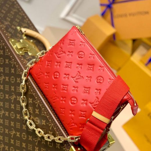 Top Quality Red Genuine Leather Material Zip Style 3 Compartments  Coussin PM M57792 -  Louis Vuitton Women Crossbody Bag 