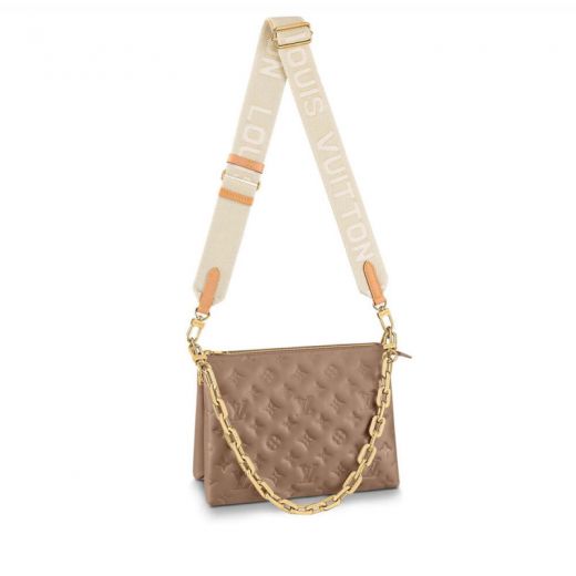 Spring Fashion 3 Inside Compartments Golden Strap Taupe Leather Coussin PM -  LV Women's Monogram Crossbody Bag M59277