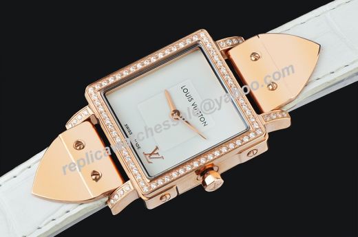 2020 Fashion Louis Vuitton Emprise Diamonds Bezel White Face Rose Gold Women Square Watch 