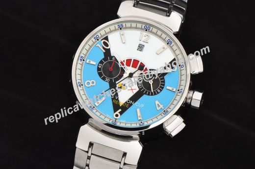 Louis Vuitton Tambour LV Cup 44MM Automatic Chronograph Men Blue Dial Stainless Steel Watch 
