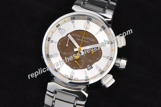 High End Louis Vuitton Tambour Forever Two-tone Dial Stainless Steel Bracelet Sub-dial  Watch