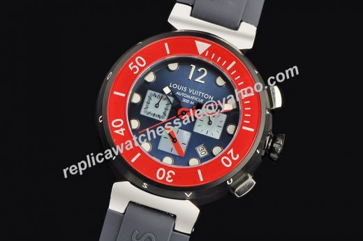 2020 Sport Style Louis Vuitton Diving II Red Chronograph Bezel Blue Dial Men Date Watch