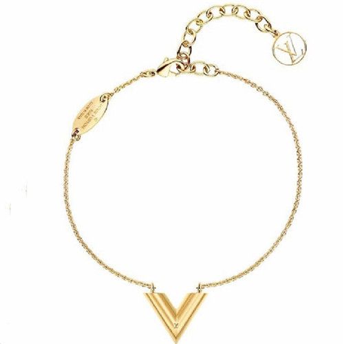 2021 Hot Selling Louis Vuitton Essential V Yellow Gold Plated Big V Logo Pendant Jewellery Set Bracelet/Necklace M61084/M61083