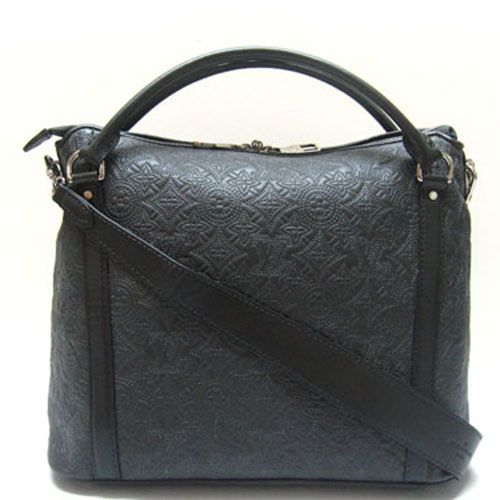 Louis Vuitton Antheia Curved Zipper Top Rounded Handle Monogram Detail Womens Black Leather Shoulder Bag