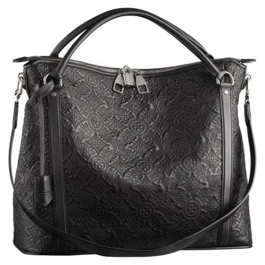 Classic Louis Vuitton Antheia Matte Silver Zipper Top Monogram Detail Ladies Black Lambskin Leather Crossbody Bag