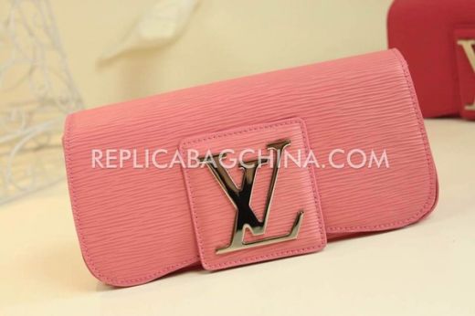 Louis Vuitton Sweet Style Pink Epi Leather Yellow Gold Logo Snap Button Long Flap Clutch Bag For Girls 
