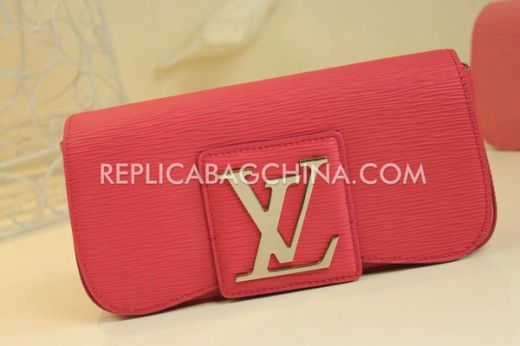 Hot Selling Louis Vuitton Red Epi Leather Yellow Gold Hardware Ladies Logo Motif Buckle Clutch Bag 