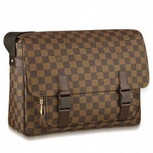 LV Men Clone  Damier Canvas Checkered-Texture Messenger Bag Gold Charms Hot Sale 