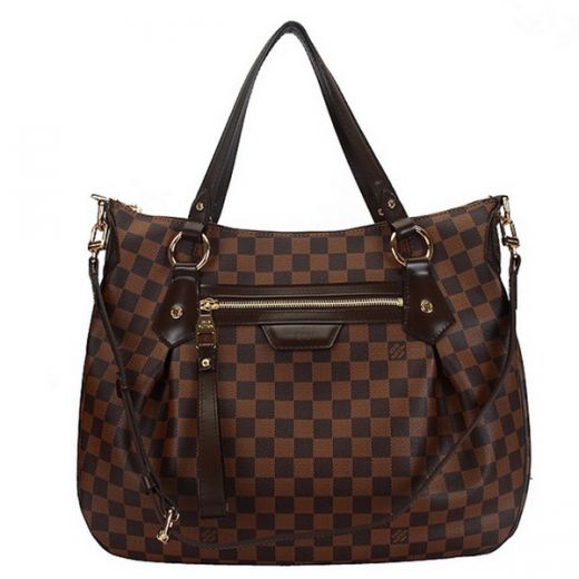 AAA LV Damier Canvas Red Inner Checkered-Design Large Handbag Brown Handles Female Street Fashion  
