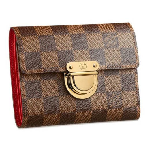 Louis Vuitton Koala Damier Canvas Red Inner Flap-over Wallet Stylish Lady  Gold Buckle