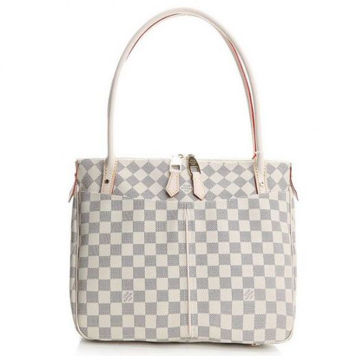 Louis Vuitton Damier Canvas Grey-white Tote Bag Sale Office Lady Zipper Closer Shoulder Bag