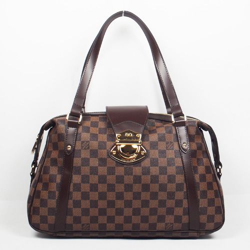Top Sale Louis Vuitton Damier Leather Belt & Release Buckle Slim Top Handles Womens Brown Canvas Tote Bag 