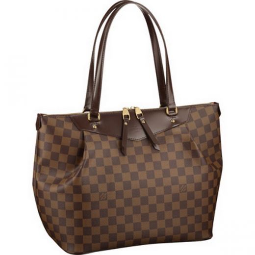  Louis Vuitton Damier High End Leather Top Handles Females Coffee Canvas Double Zipper Tote Bag 