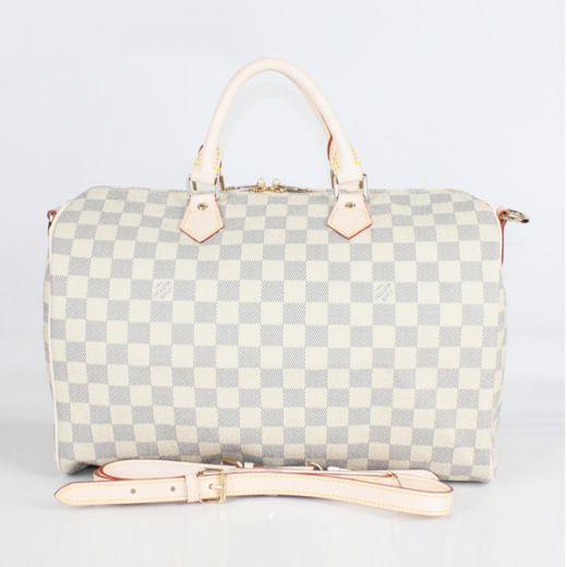 Louis Vuitton Damier Canvas Shoulder Bag with White Leather Handles USA