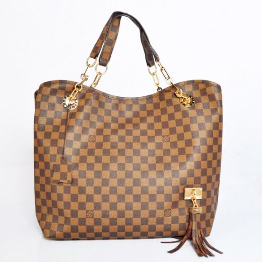 Vogue LV Damier Canvas  Classy Checkered-Pattern Shoulder Bag Tassel Trimmings For Ladies